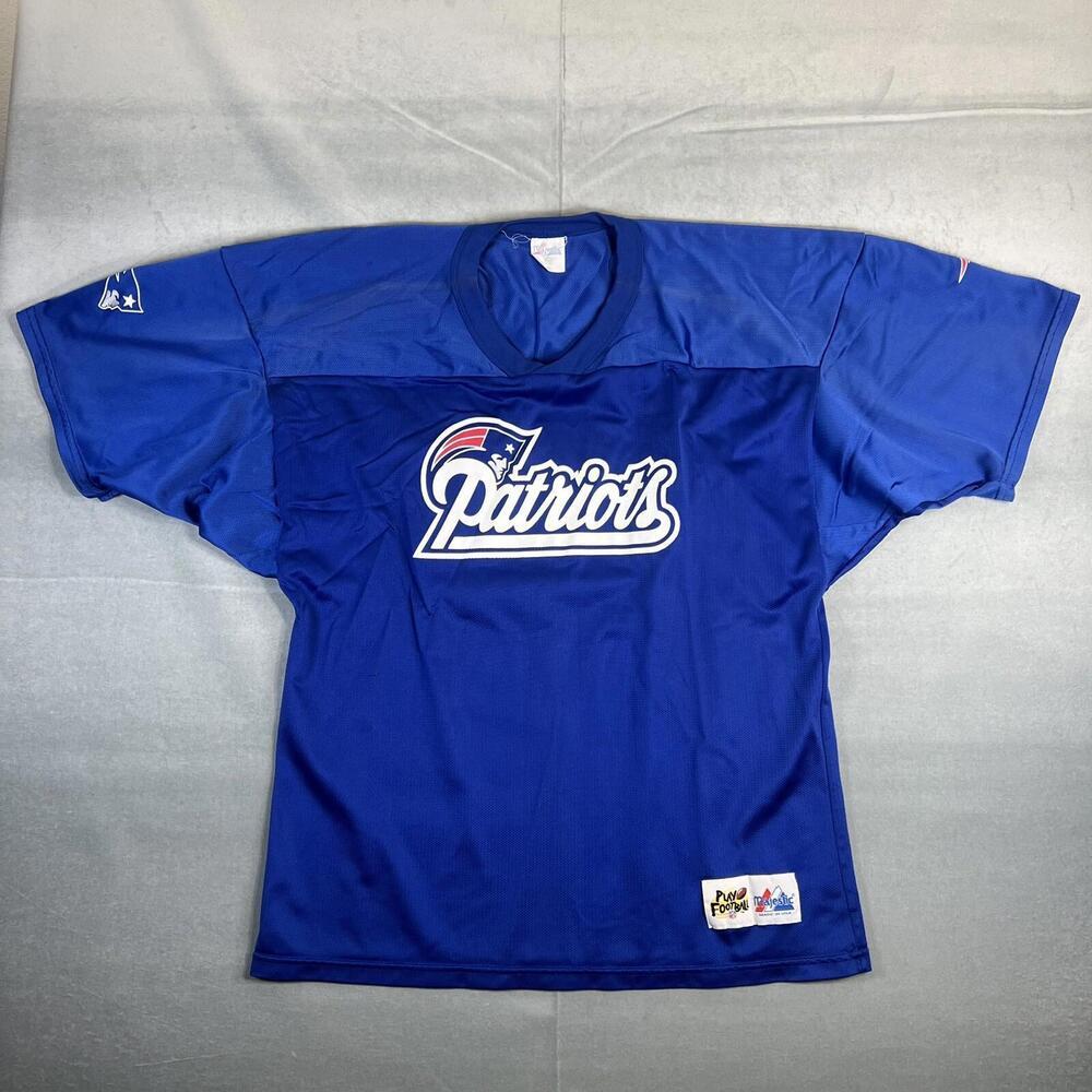 Vintage 90s Majestic New England Patriots Jersey Mens XL Blue Throwback Made USA